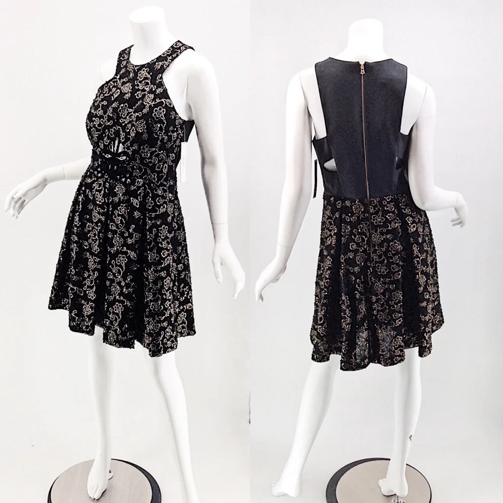 NWT PHOEBE /KAY UNGER Black & Gold Cocktail Dress